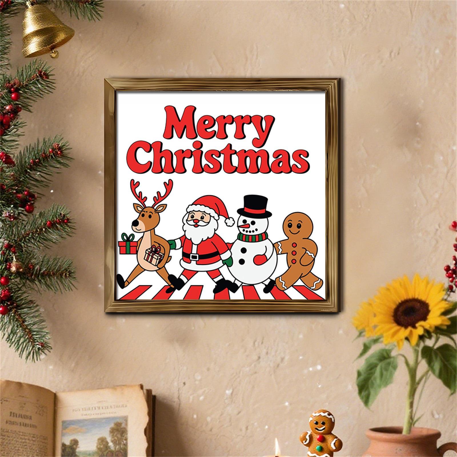 

Christmas Wearing Santa Hat Photo Restaurant Light Luxury Background Wall Props Wooden Photo Frame Decorative Painting One Size