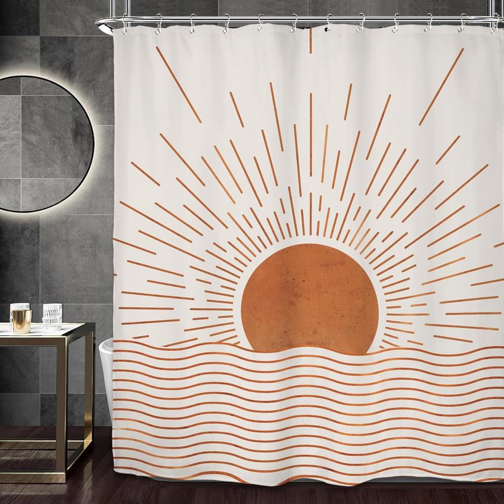 Abstract Zen Spa Shower Curtain Set Minimalist Bible Meditation Modern Aesthetic Contemporary Green Plant Leaves Monstera