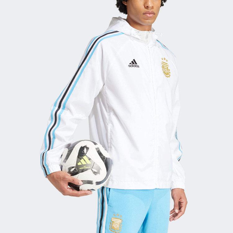 Adidas Sportovní výkon Argentina Tým Třípruhová barevně blokovaná bunda s kapucí s dlouhým rukávem Pánské svrchní oblečení Bílá IU2138