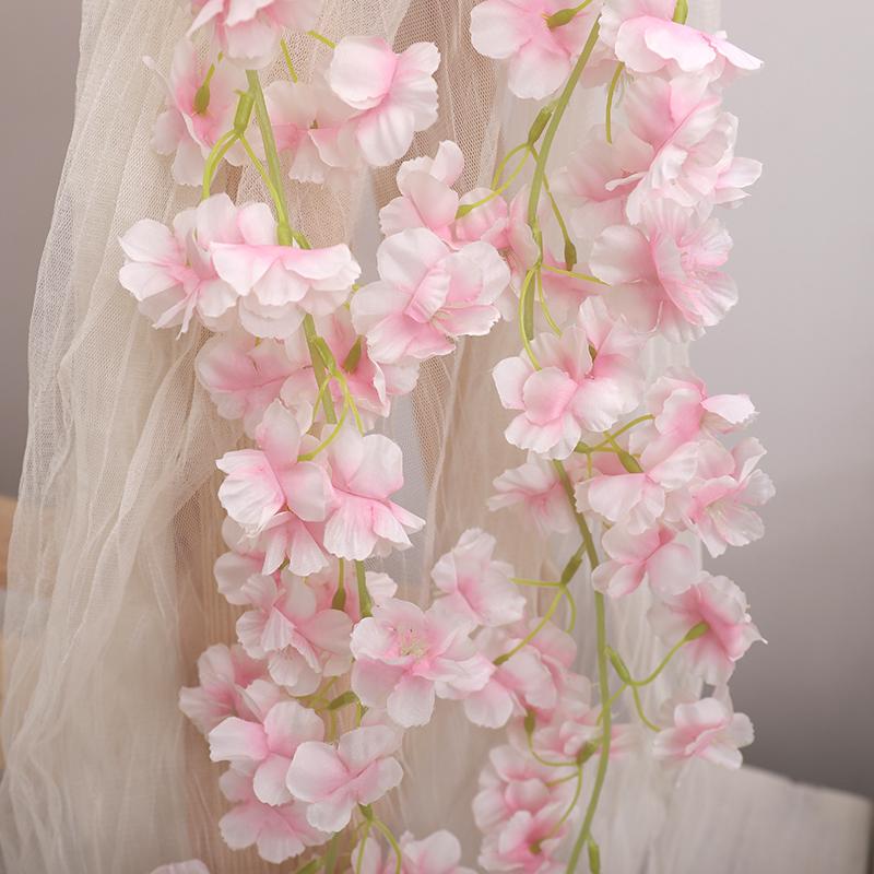 Artificial Sakura Flowers Vine Hanging Fake Floral Garland Home Garden Wedding Arch Party Cherry Blossom Wall Decor Arrangement