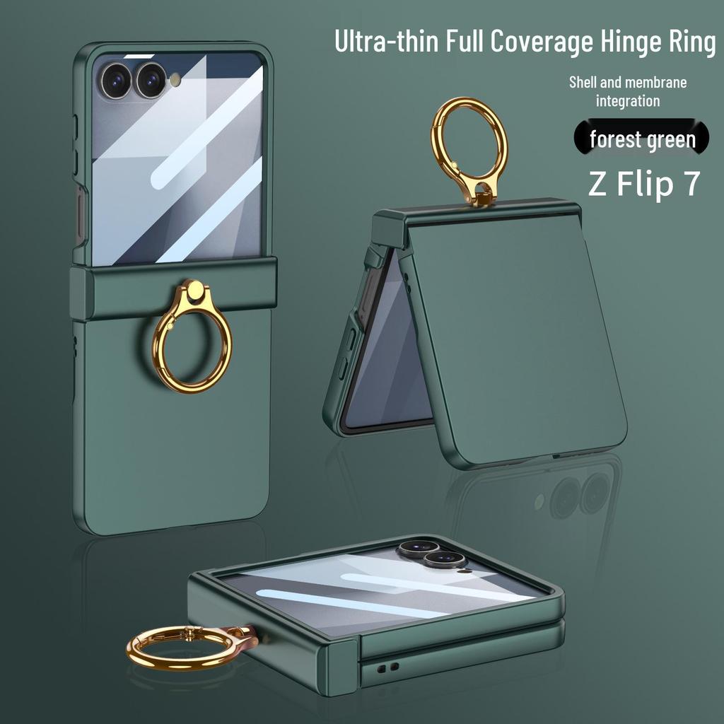 Samsung Z Flip7 Full-Cover Solid Color Case with Hinge Protection and Built-In Ring Stand