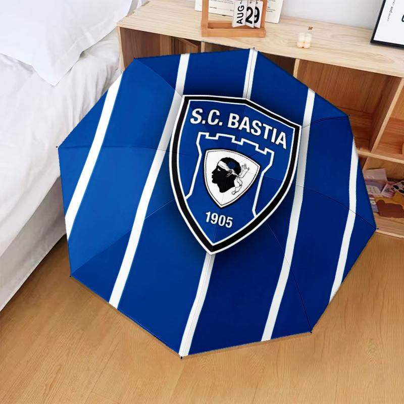 Sc Bastia Football Crest Umbrella Folding umbrella, automatic umbrella 8-Frame for Travel, camping Use Gift for Halloween Christmas