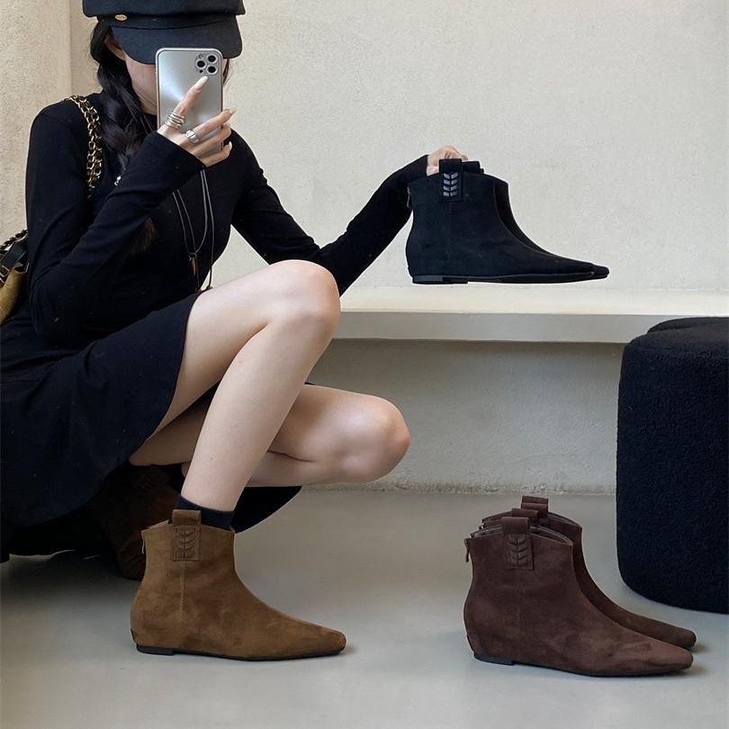 Inner Heightening Short Boots Women's 2025 Autumn and Winter New Suede Medium Boots Retro Thin Boots Small Square Head