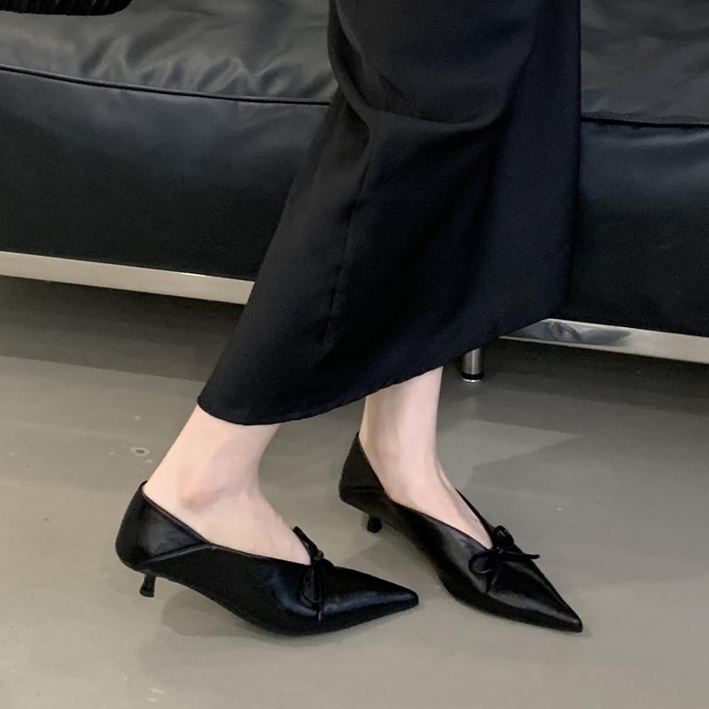 Fashion SUOJIALUN 2025 Autumn Women Pumps Shoes Fashion Pointed Toe Shallow Slip On Single Shoes Thin Low Heel Outdoor Dress Pumps