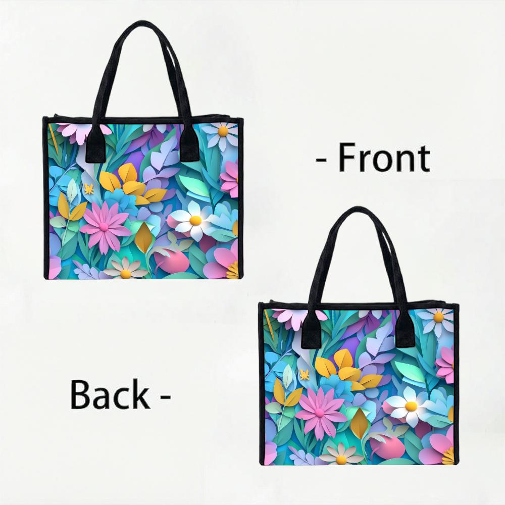 Floral Pattern Tote Bag Casual Daily Handbag Large Capacity Reusable Shopping Bag