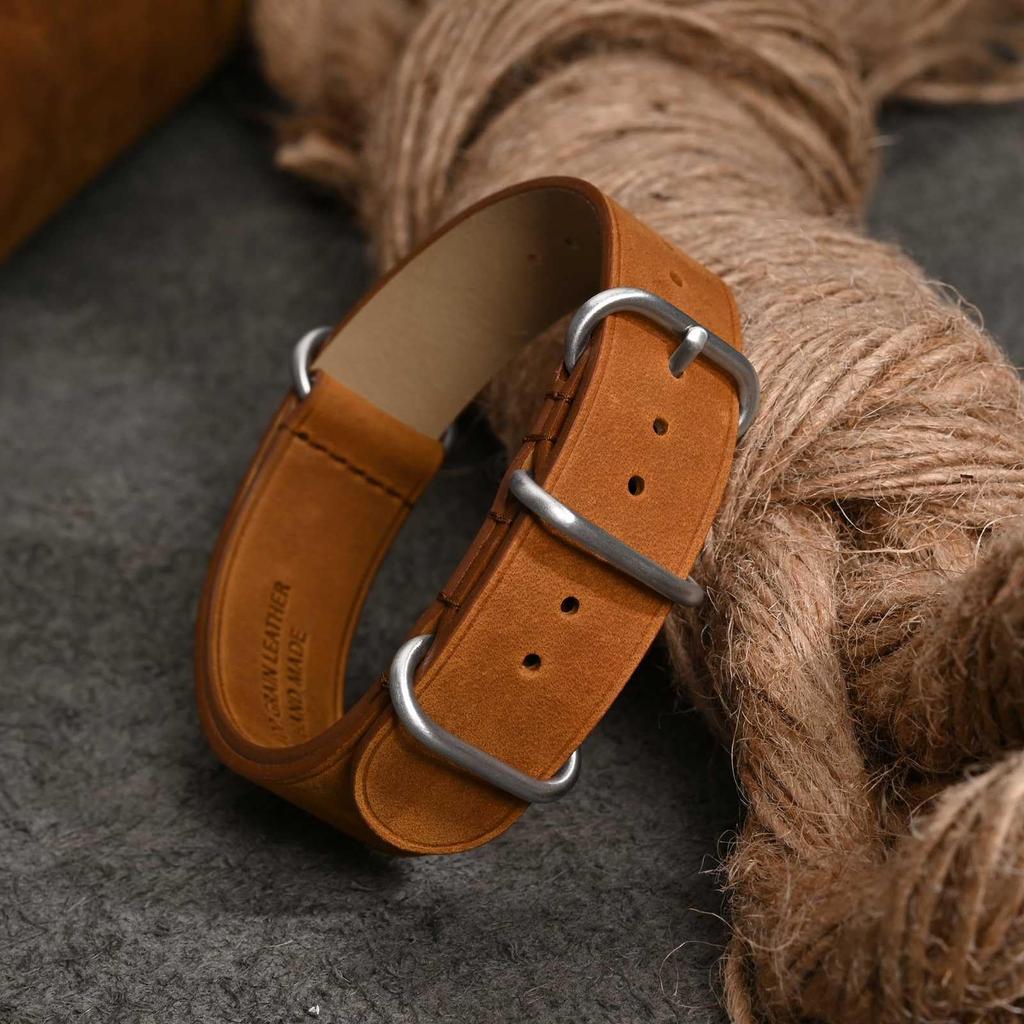 WOCCI Genuine Zulu Leather Watch Replacement Watch Vintage Leather Watch Bronze Brown Strap, 20mm, Band, Band,