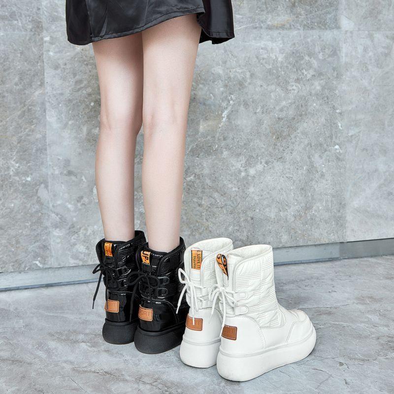 Fashion Round Toe Black Women's Snow Boots Fleece-lined and Extra Thick Work New Rock Comfortable Elegant Goth High Quality Ladies Shoes