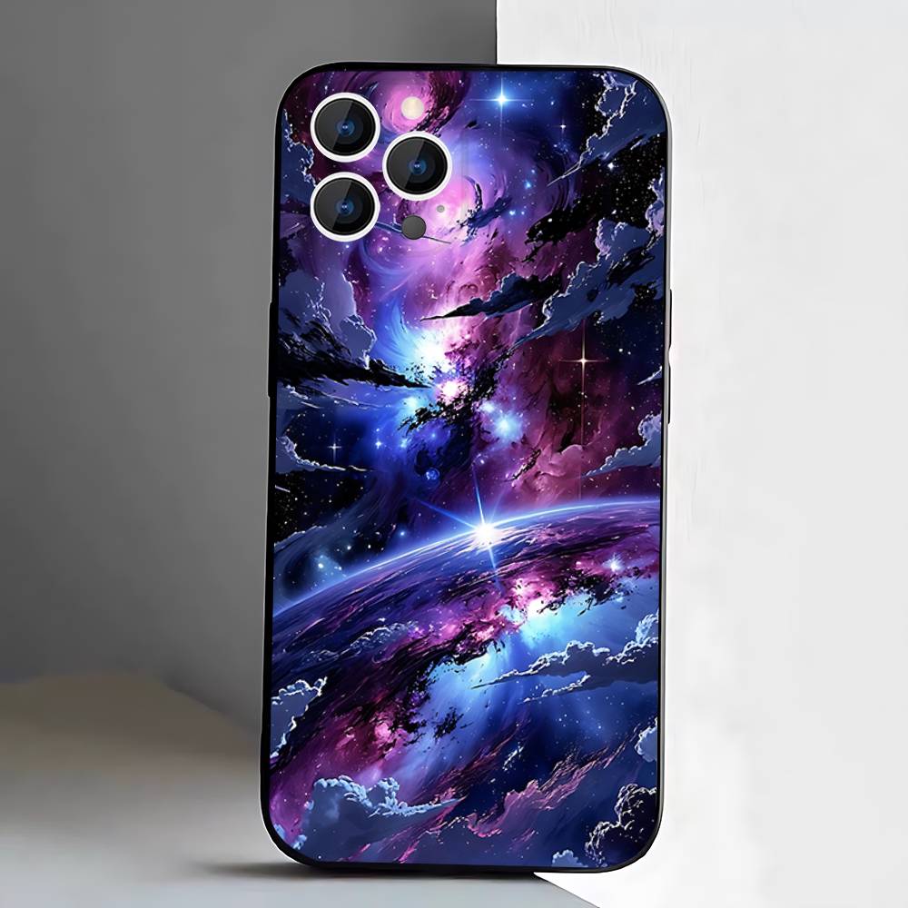 Weltraum Für Galaxie Universum Handyhülle Für iPhone 17,16,15,14,13,12,11,Pro,XS,Max,XR,Plus,E,SE4,Mini Schwarzes Weiches Cover