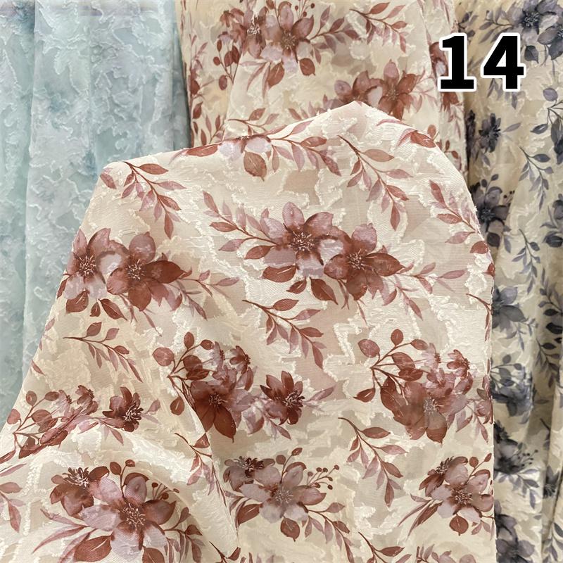 Nowa Tkanina Szyfonowa Miękka Półprzezroczysta Lekka Oddychająca Styl Chiński Żakard Kwiatowy na Sukienki DIY Koszule Przeciwsłoneczne