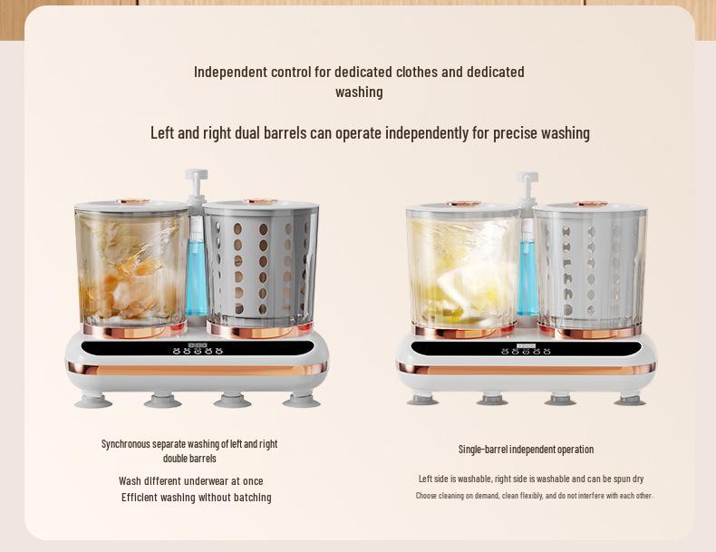 Kompakte Waschmaschine für Unterwäsche mit zwei Kammern: Automatische Wasch-Schleuderfunktion für Slips & Socken