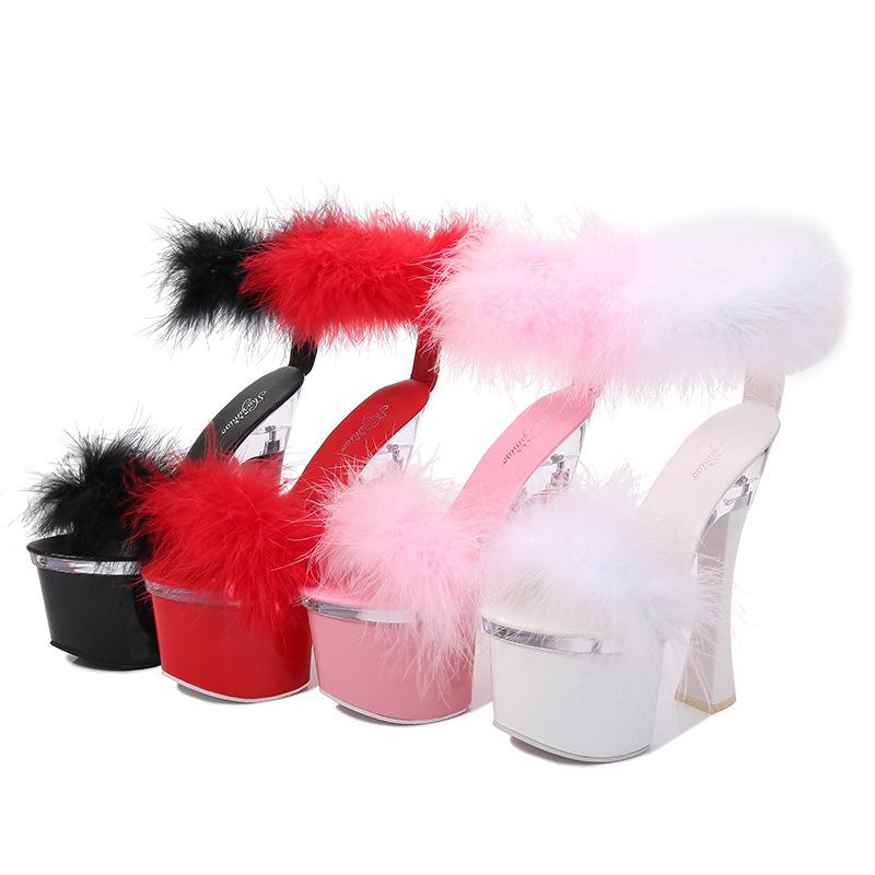 Fashion Transparent Ultra-high Heel 17cm Thick Heel Summer Women's Waterproof Platform Fluffy Sexy Fairy Sandals