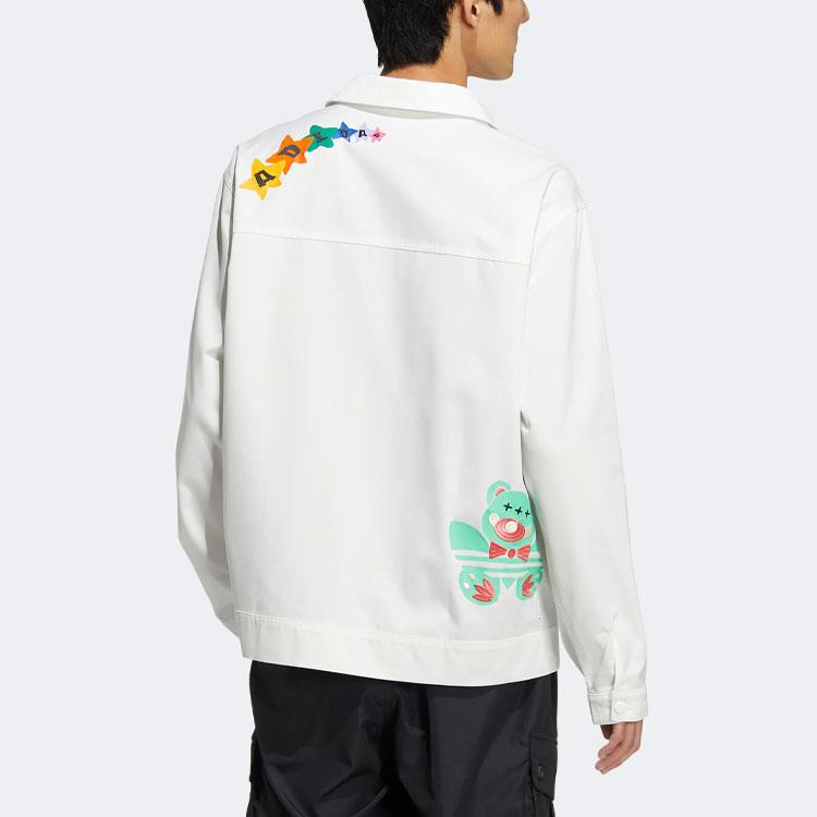 Adidas Originals SS22 Logo Cartoon Print Long Sleeve Sports Jacket Unisex Outerwear White HP0116