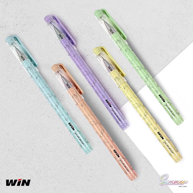 WIN Summer Ball Pens Set | 30 Blue Ink Pens | 0.7 mm Tip | Best Ball Pens for Smooth Writing | Pens for Students & Profe