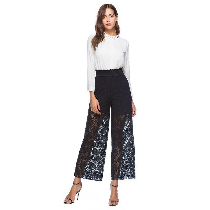 

Эластичные брюки с высокой талией и кружевными широкими штанинами Эластичные брюки с высокой талией и кружевными широкими штанинами Black XL