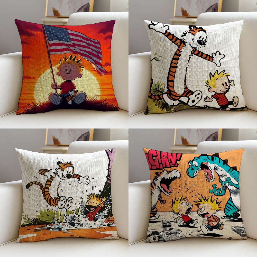 CCalvin and HobbesS Cushion Cover Breathable and skinfriendly linen pillowcase square removable and washable cushion