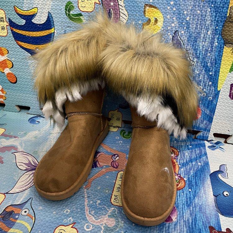 Foreign Trade Large Size Snow Boots Women's New Flat-bottomed Fluffy Warm Boots Imitation Fox Fur Snow Boots Wholesale