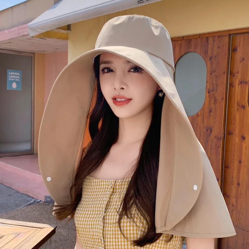 1/2/3PCS Summer Women's Sun Protection Sunshade UV Protection Hat Large Brim Face Covering Hat Face Mask Neck Protection Hat