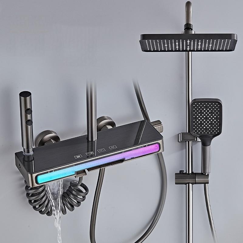 

Роскошная душевая система для ванной комнаты, полный комплект смесителей для душа с подсветкой, клавиши пианино, умный контроль температуры, цифровой дисплей, смеситель горячей/холодной воды