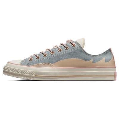 1970s Trendy Color Block Low Top Canvas Shoes Unisex Sneakers Light-Blue Beige A06802C