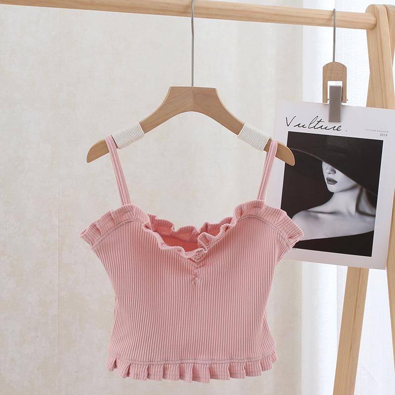 Ästhetisches V-Ausschnitt Spitzen-Ripp-Camisole mit Slim Fit für Damen - Sommerstil