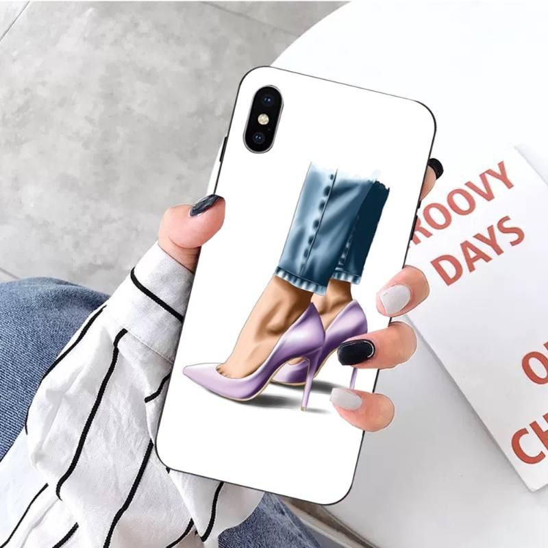 Fashion Girls High Heels Phone Case For IPhone 14 13 12 11 XS X 8 7 6 Plus Mini Pro Max SE 2022 Soft Black Phone Cover