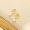 S925 Silver Needle Chinese Retro Lotus Leaf Gold Edge Freshwater Pearl Pendant Flower Stud Earrings Women's Fashion Temperament Earrings