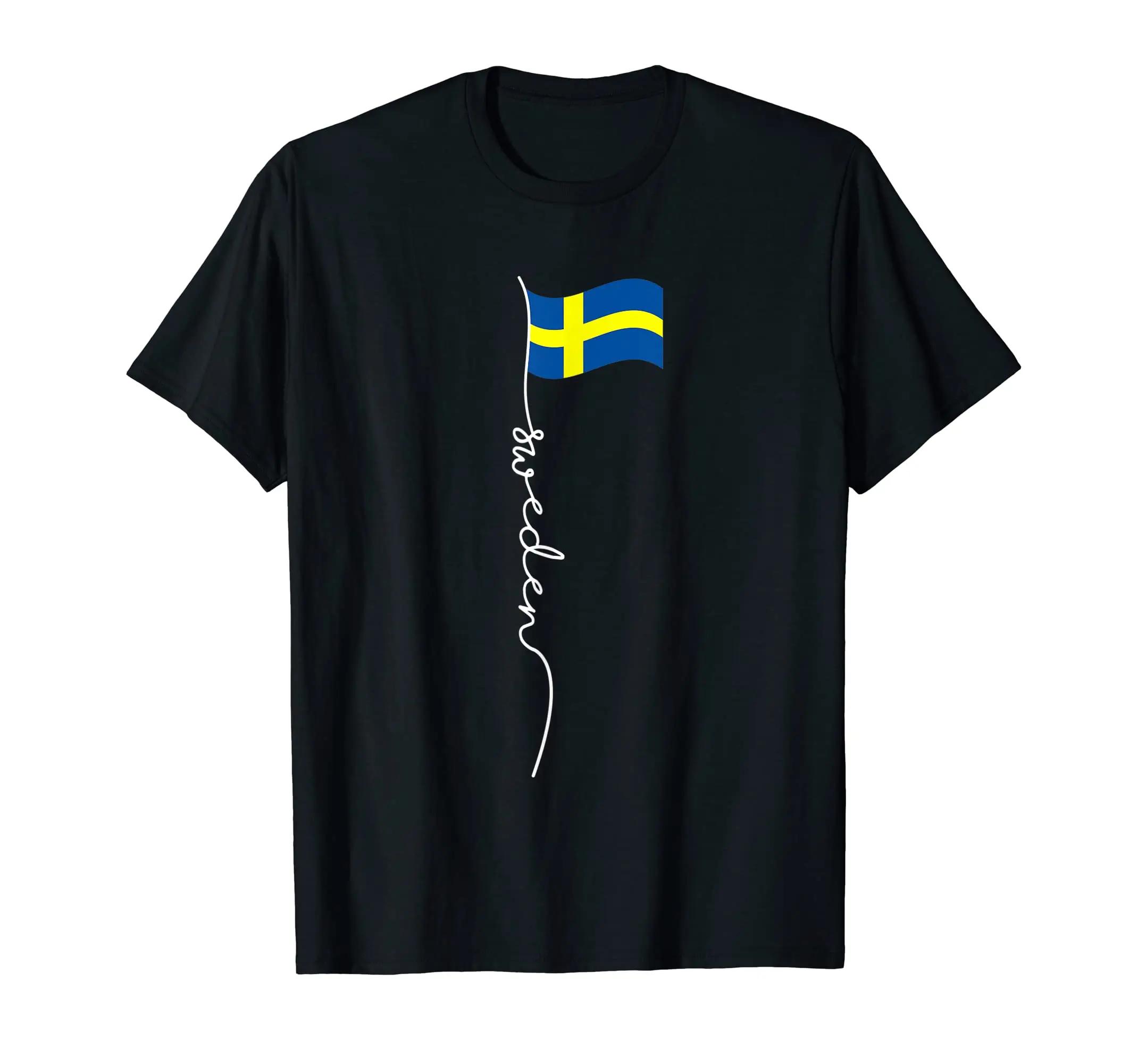 Hip Hop MEN WOMEN UNISEX T Shirts 100 Cotton Sweden Signature Flag Pole  Elegant Patriotic Swedish Flag TShirt S