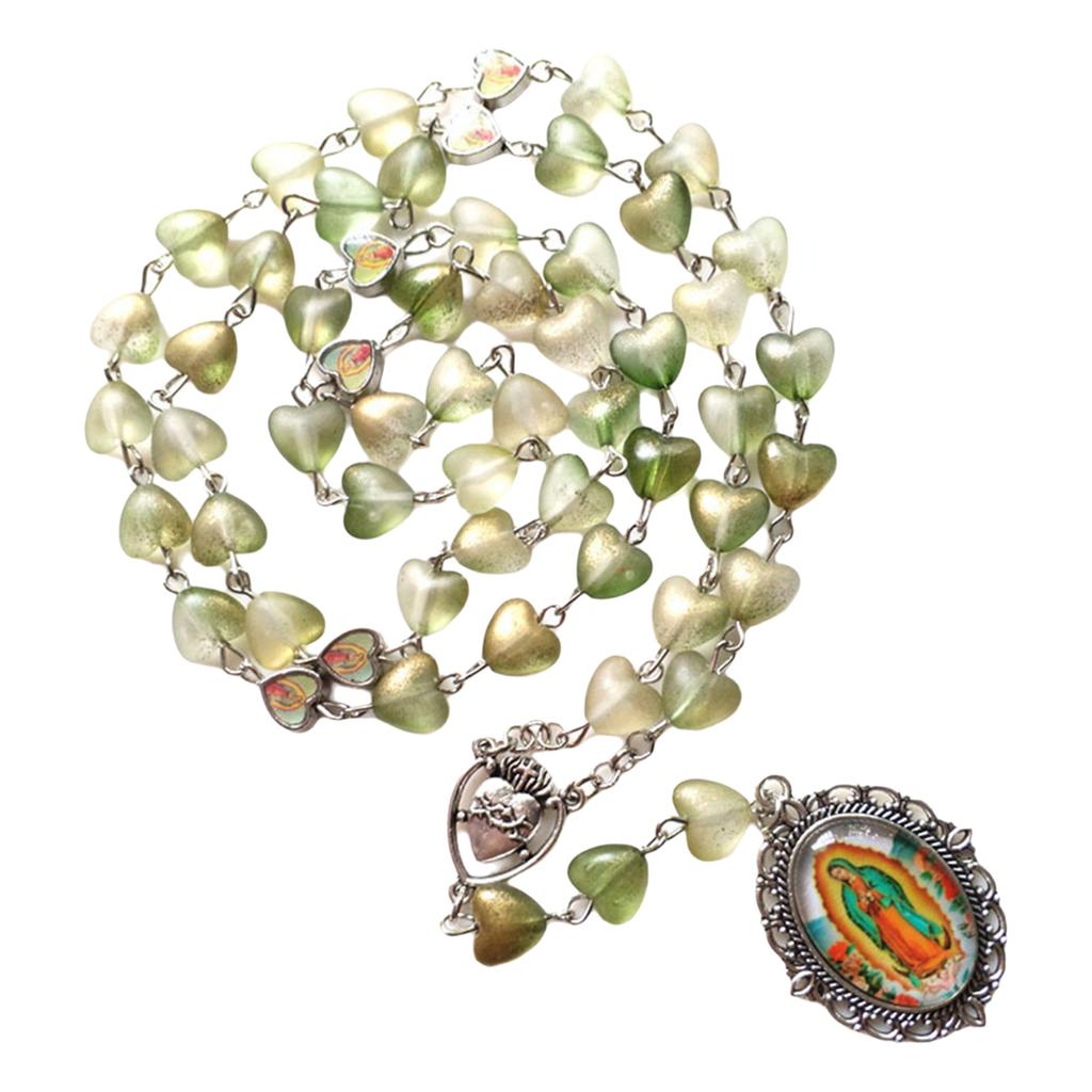 Elegante Rosenherz-Perlen Glasanhänger Rosenkranz-Halskette Christliches Gebet Modischer Vintage-Halsschmuck für den täglichen Gebrauch