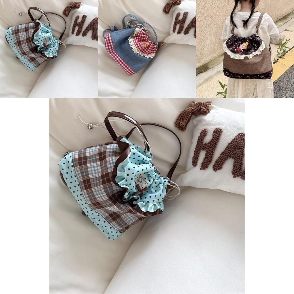 Nylon Lace Drawstring Backpack For Women With Sweet College Style Daily Use