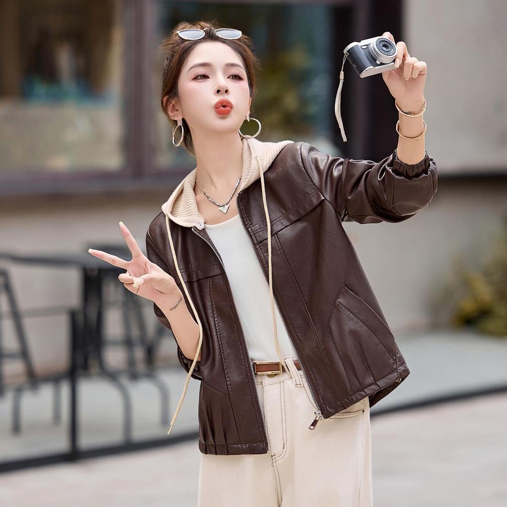 Women's Retro Sheepskin Leather Hooded Short Jacket - Autumn/Winter 2025