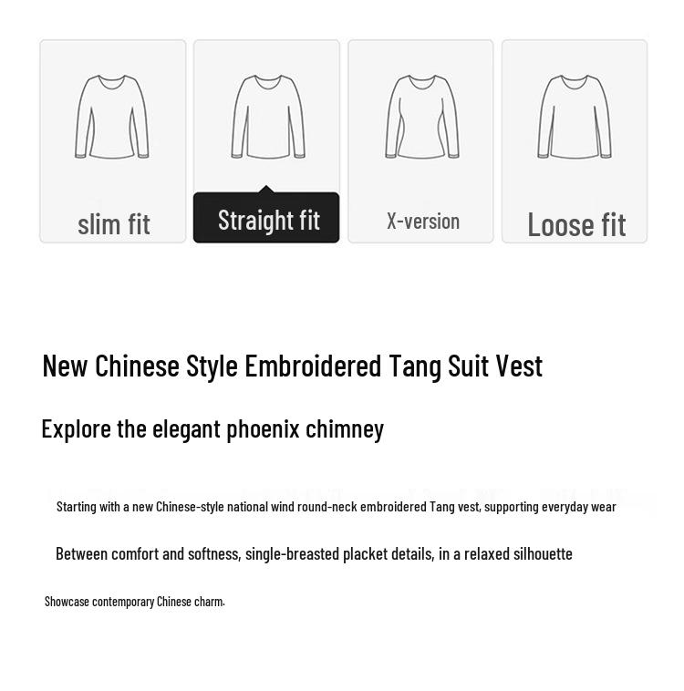 Spring 2025 Women's Embroidered Tang Suit Vest - Chic, Age-Defying Style