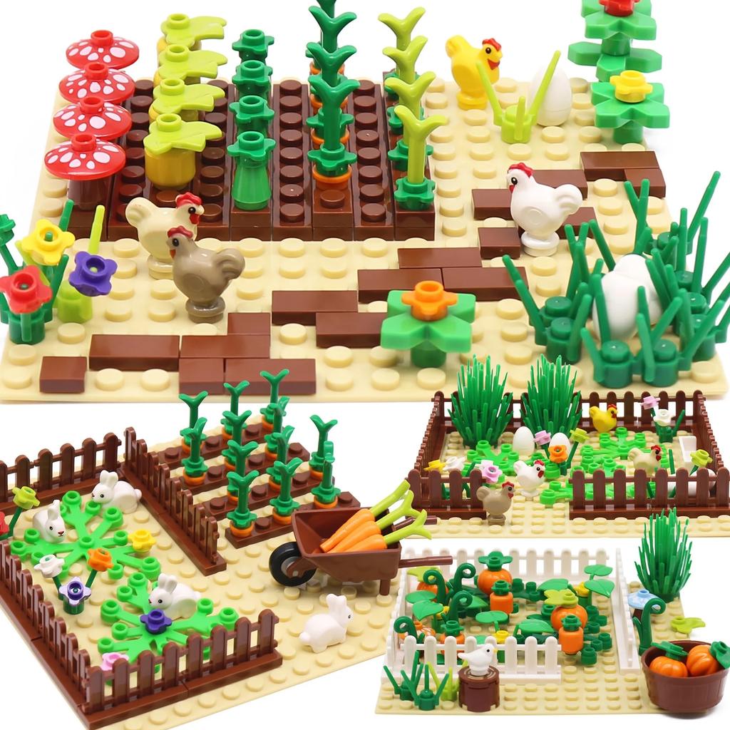 Giocattoli Puzzle Giocattoli da Costruzione MOC Fattoria e Ranch con Piante - Mucca, Maiale, Pecora, Pomodoro, Zucca, Set Fattoria e Ranch