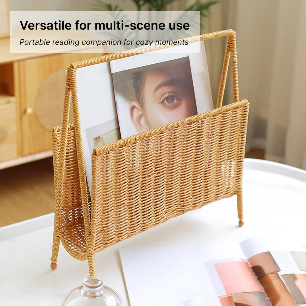 Magazine Rack Display Stand,Standing Shelf Practical Books Woven Storage Basket,Newspapers Holder