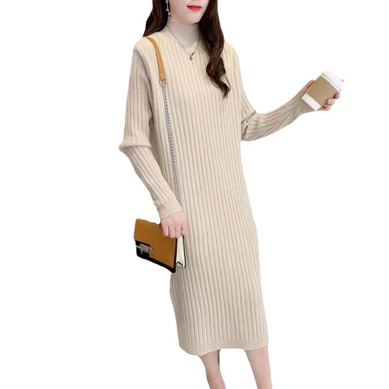 Autumn and Winter New Semi-turtleneck Knee-length Knitted Bottoming Shirt Fashion Loose Versatile Sweater Skirt Women's Clothing