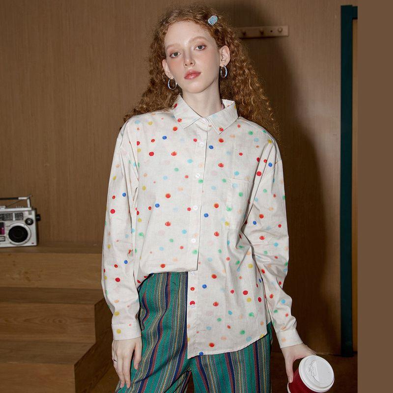 Coolhut Colorful Polka Dot Print Shirt 2025 New Women's Shirt Loose Casual Versatile