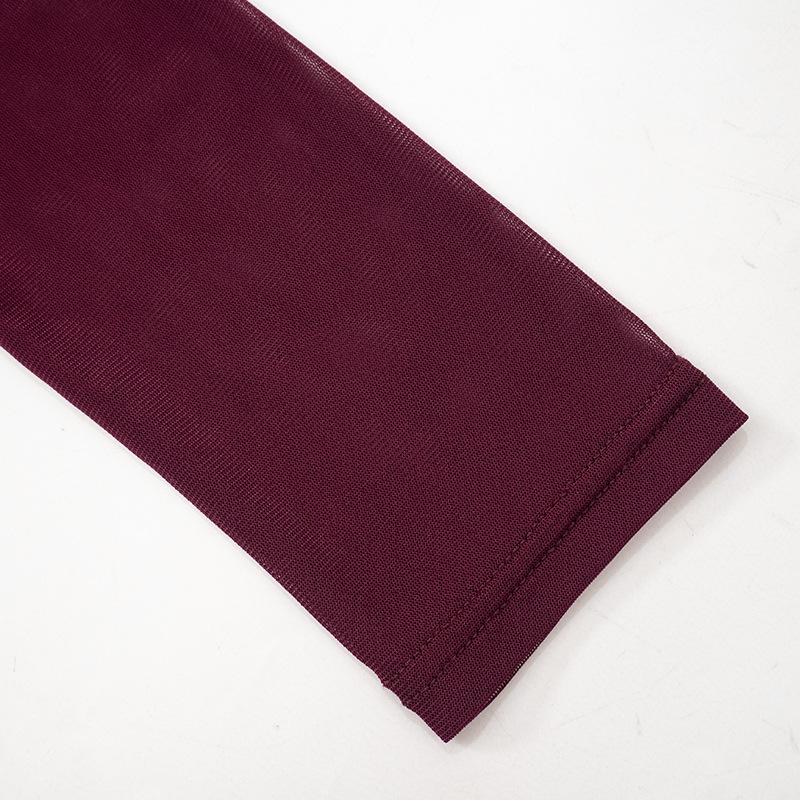 Herbst Einfarbig Mesh Sexy Plissiert Langärmlig Damen T-Shirts