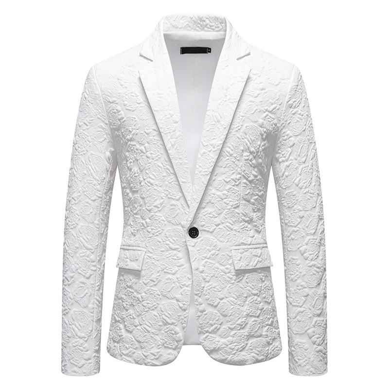 

Men s Embossed Floral Blazer Jacket Formal Casual Suit for Men Stylish Single-Button Tailored Coat Multi-Color Male Fashion Outerwear XXXL білий