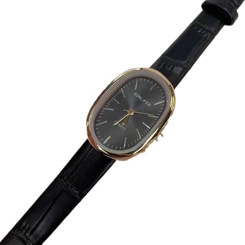 Oval-shaped watch strap, stylish and elegant scale model, high-end simple quartz watch for women, ladies stainless steel watch