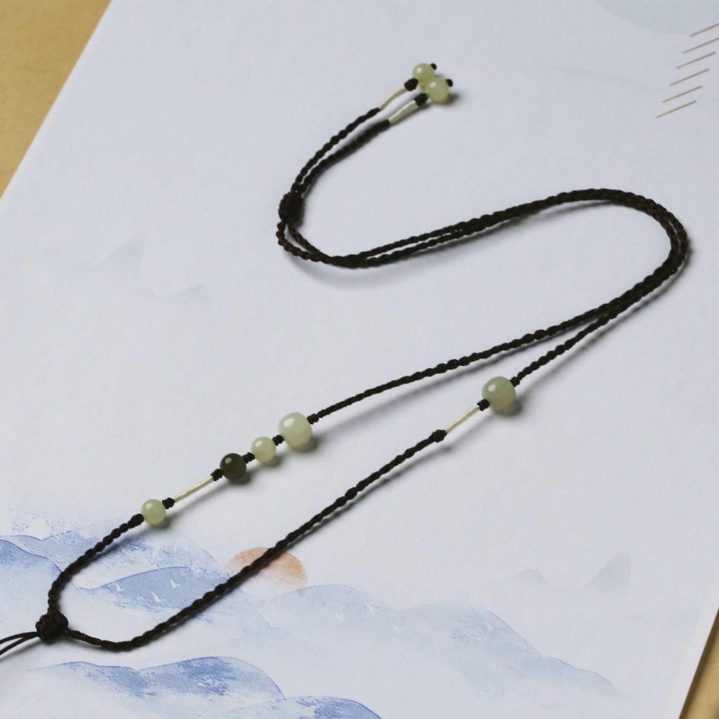 Hetian Jade Unisex Handmade Pendant with Adjustable Rope