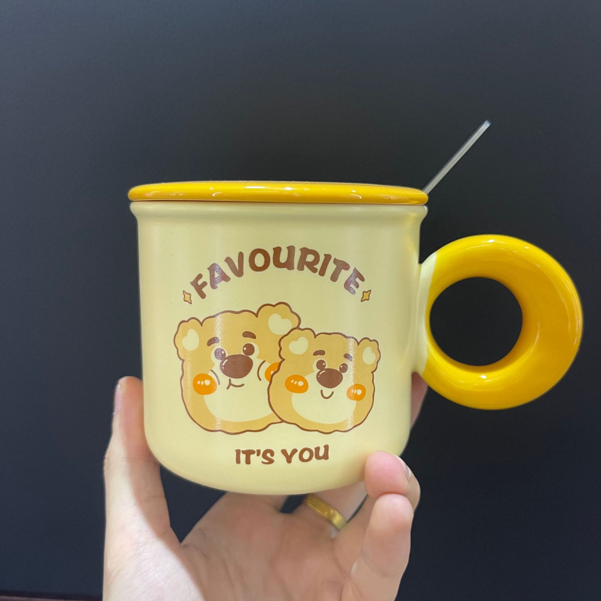 

Milk Fufu Mug with Lid Spoon Cute Cartoon Bear Ceramic Cup Girls Office Coffee Milk Cup 400ml