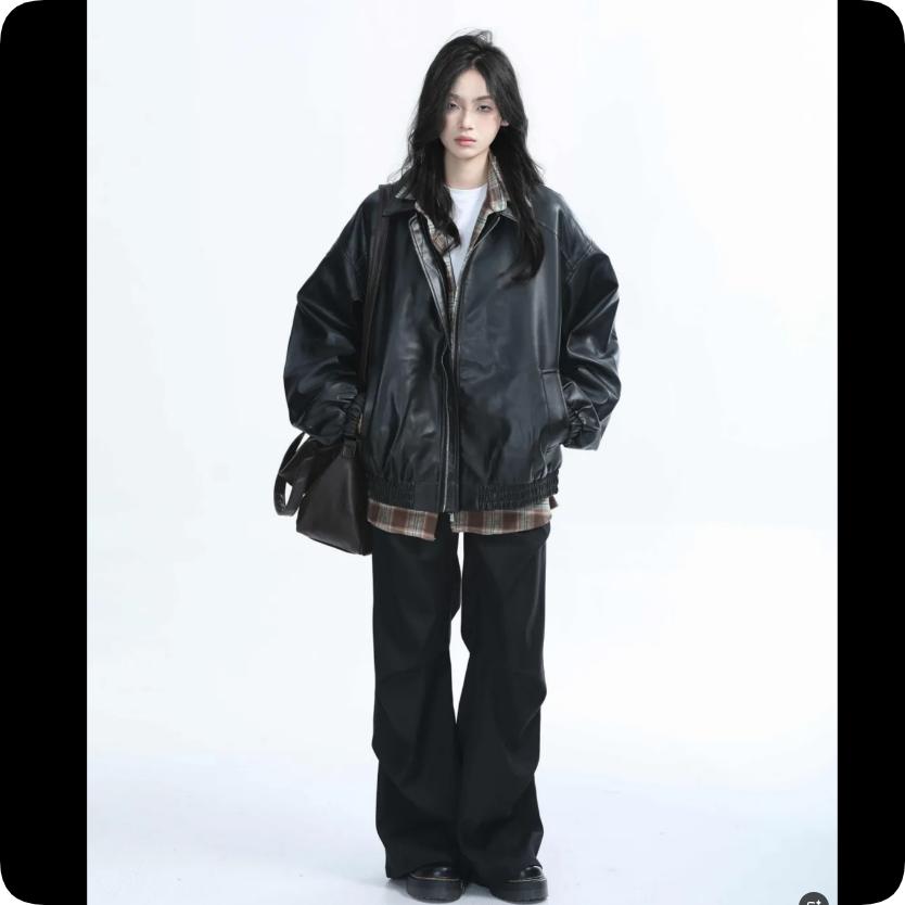 Brown Motorcycle PU Leather Jacket Women's Autumn American Retro Loose Jacket Trend