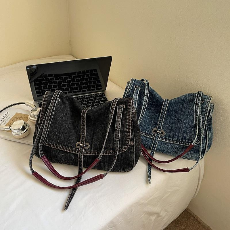 Fashi Retro Denim Shoulder Bag Korean New Women Casual Large Capacity Messenger Bags Simple Commuter Handbags Trend