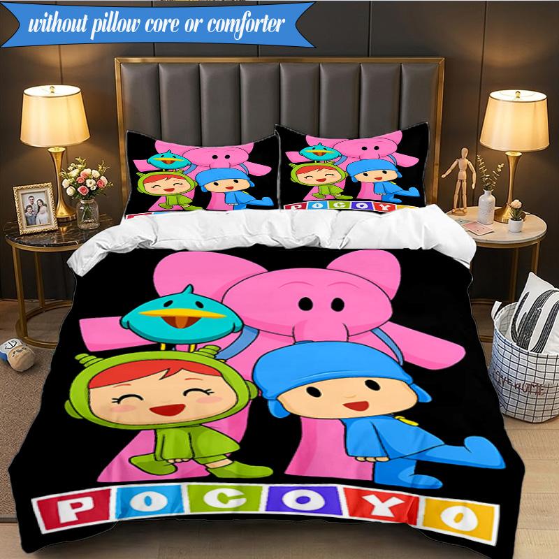 3-teiliges Pocoyo's Buntes Abenteuer Bettwäsche-Set 2D-Druck (Enthält 1 Bettbezug + 2 Kissenbezüge Ohne Füllung), Schlafzimmerdekoration, Ventilatorgeschenk