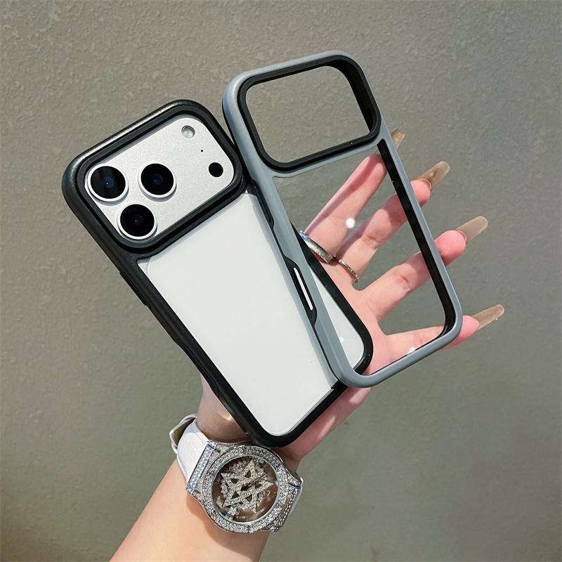 Macaron Color Collision Shockproof Acrylic Transparent Phone Case For iPhone 17 16 Plus 15 14 13 12 Pro Max 11 Clear Hard Cover