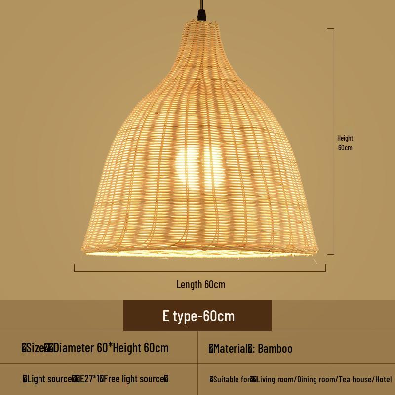 Bamboo Woven Pendant Light - Japanese Lantern for Dining, Restaurant, or Tea Room. Rattan Straw Hat Lampshade with New Chinese Art Design.