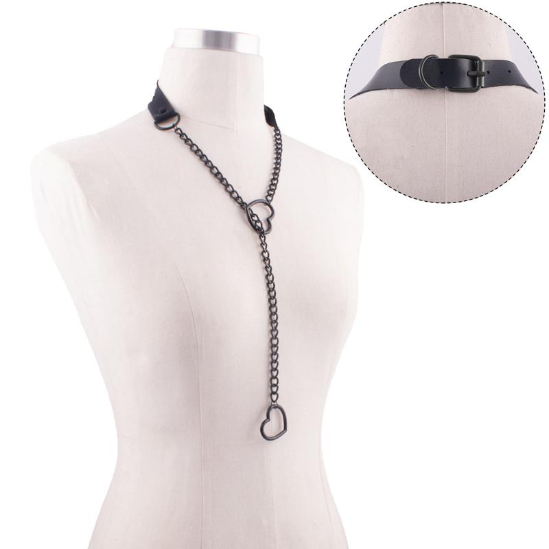Náhrdelník s retiazkou a príveskom v tvare srdca Čierny kožený Choker Golier Pre ženy Goth Doplnky Punk Gotické Šperky