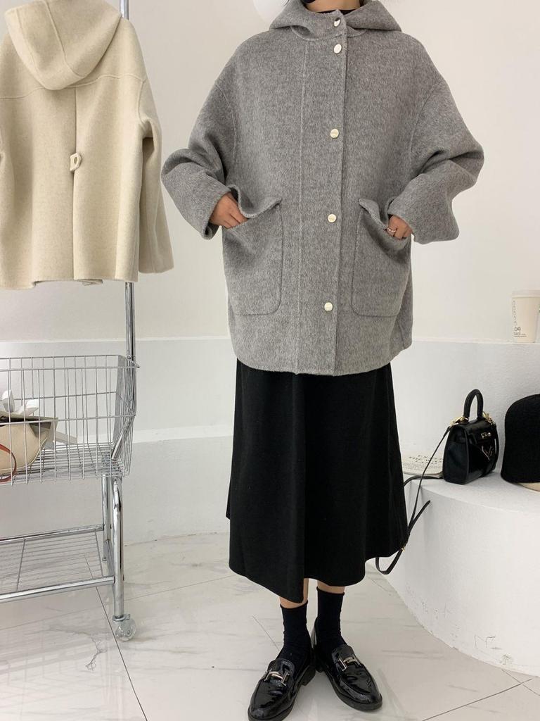 Plus Size Hooded Loose Wool Coat with Plush Lining - Women's Trendy Winter Cape Jacket.