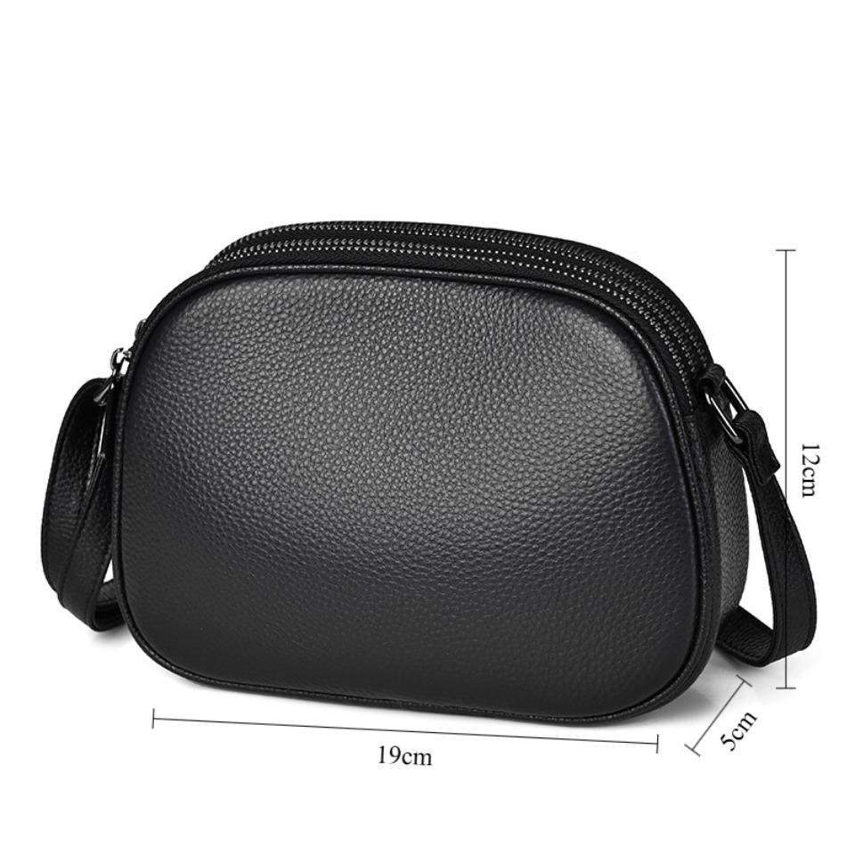 100% Genuine Cowhide Leather Female Small Messenger Bag 3 Layers Zipper Pockets Quality Women Solid Color Luxury Shoulder Bag