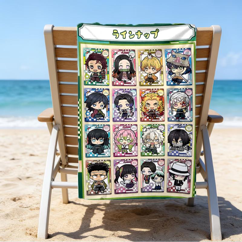 proof beach towel with a Demon Slayer characters1 pattern - soft,absorbent,quick-drying,machine washable - perfect for swimming,camping,bathing