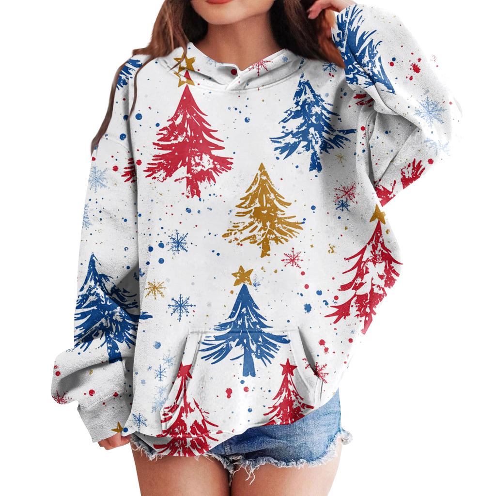 Sweatshirts For Teen Girls Hoodies Long Sleeve Drawstring Pullover Cute Oversized Hoodie Christmas Day